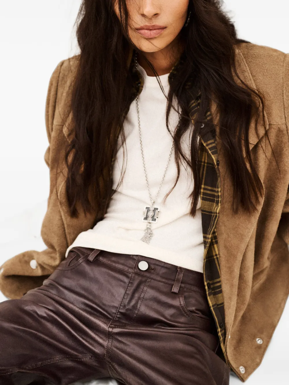 Ba&Sh Cowy double-breasted cropped suede jacket Bruin
