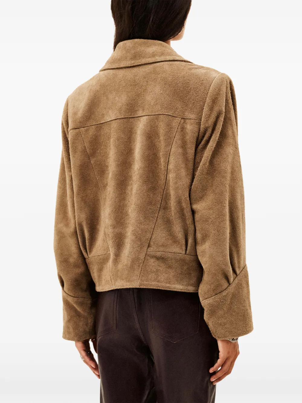 Ba&Sh Cowy double-breasted cropped suede jacket Bruin