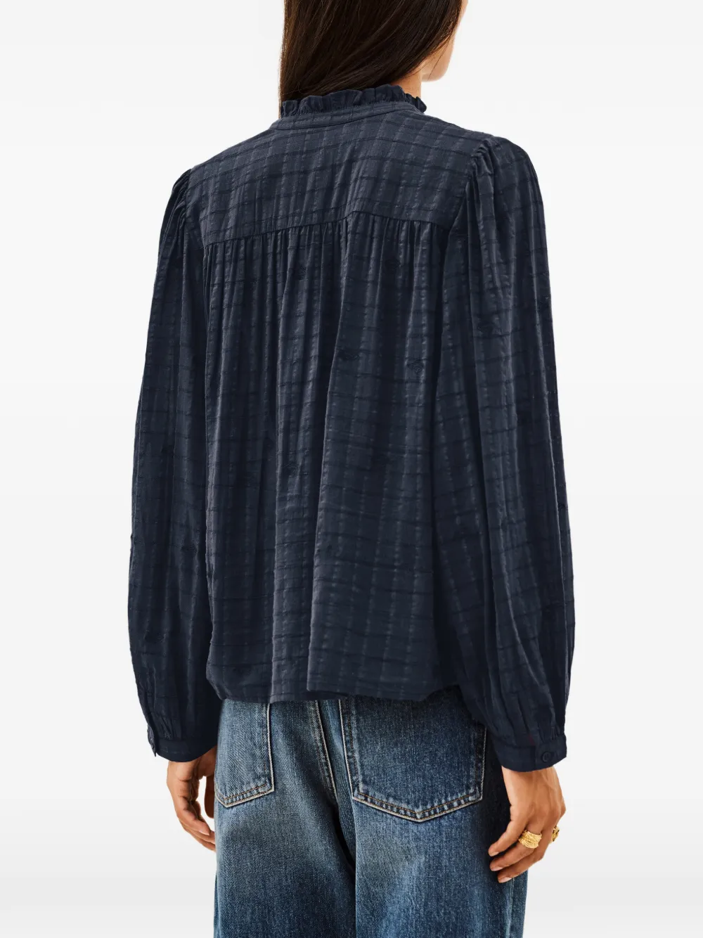 Ba&Sh Melody ruffled embroidered blouse Blauw