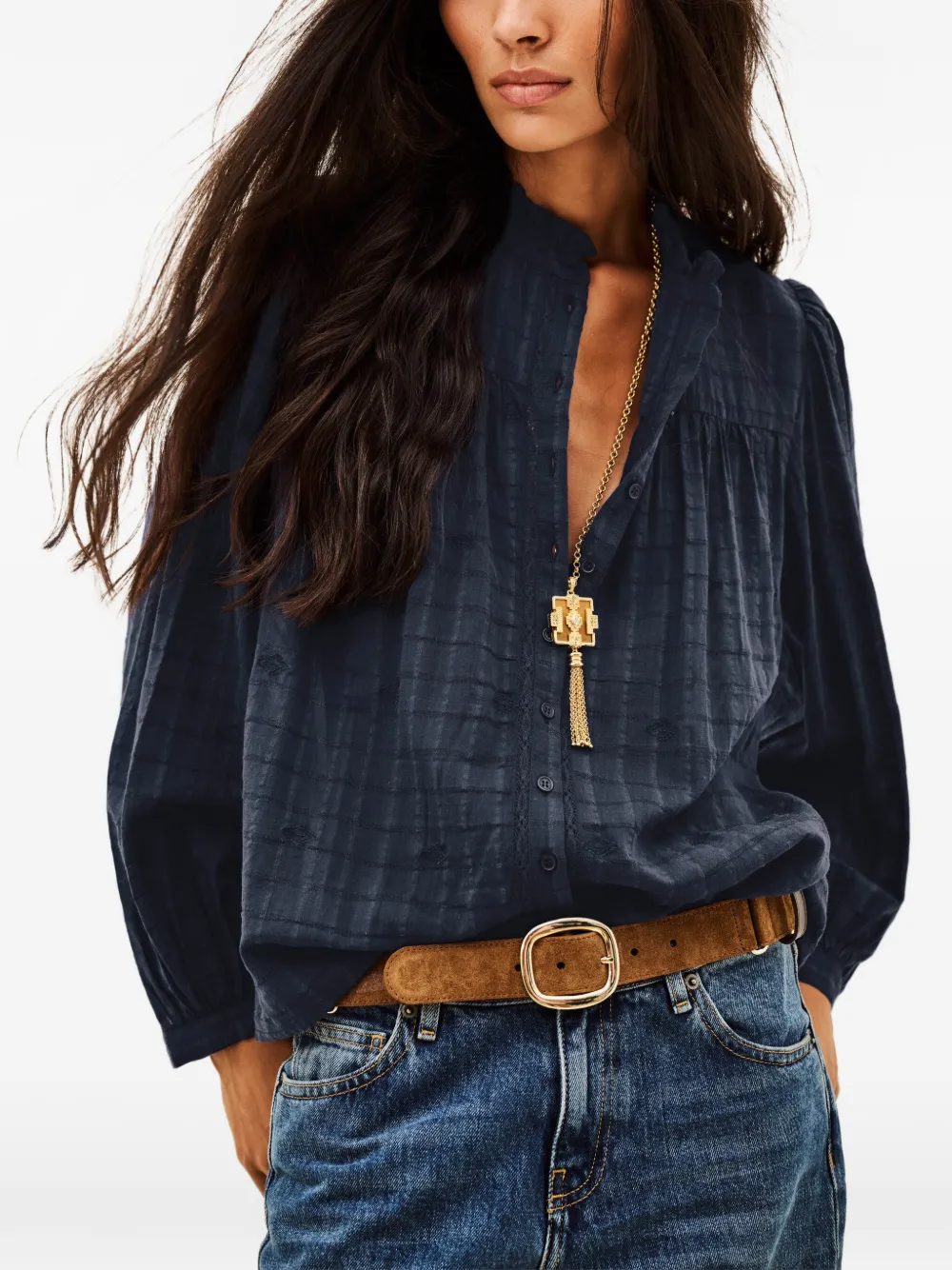 Ba&Sh Melody ruffled embroidered blouse Blauw