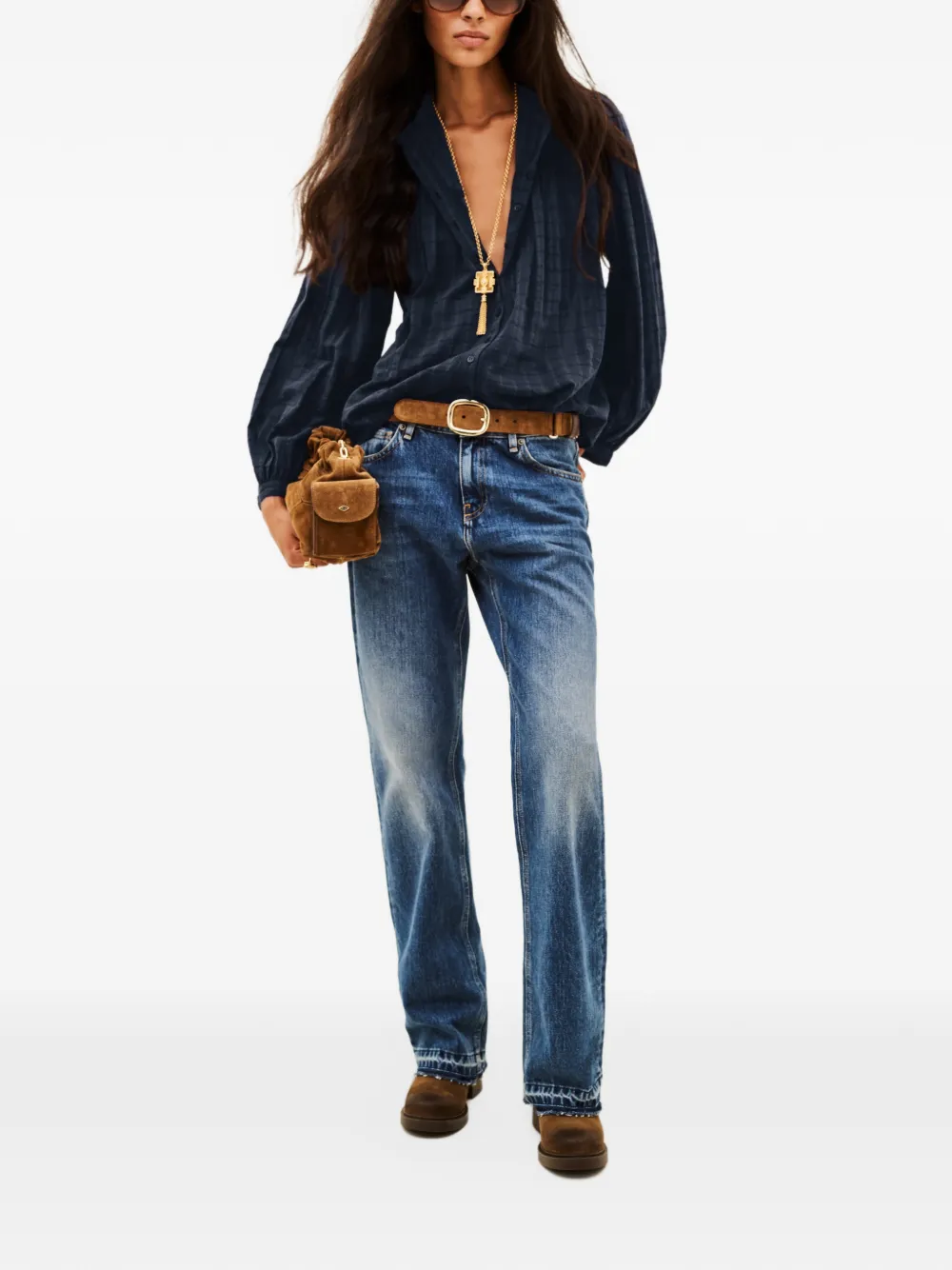 Ba&Sh Melody ruffled embroidered blouse Blauw