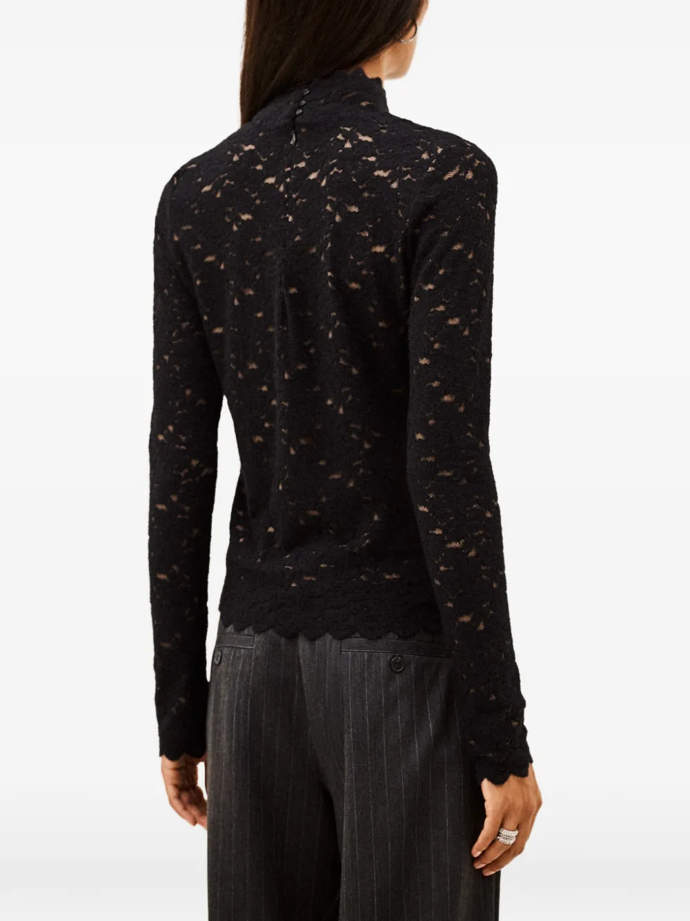 Ba&Sh Lanea floral-lace long-sleeve top Zwart