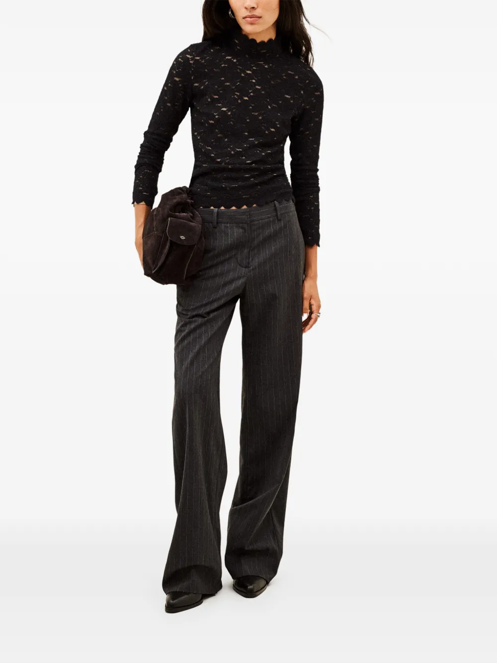 Ba&Sh Lanea floral-lace long-sleeve top Zwart