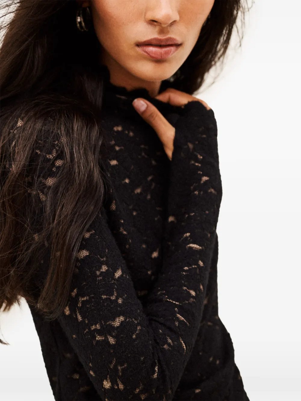 Ba&Sh Lanea floral-lace long-sleeve top Zwart