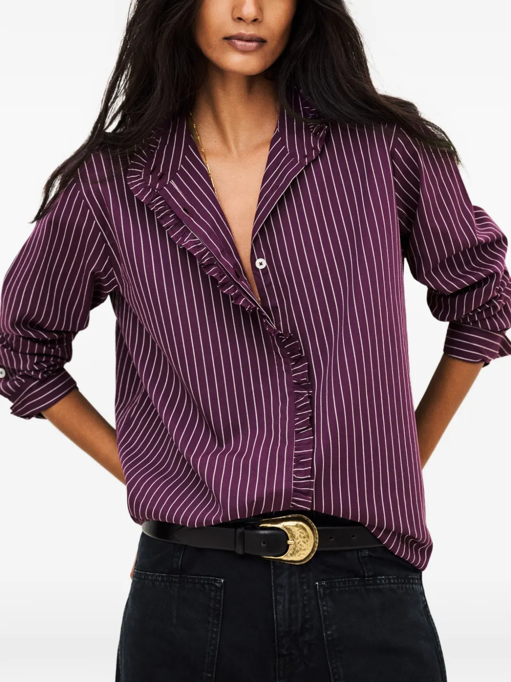 Ba&Sh Elvire gestreepte blouse met ruches Paars