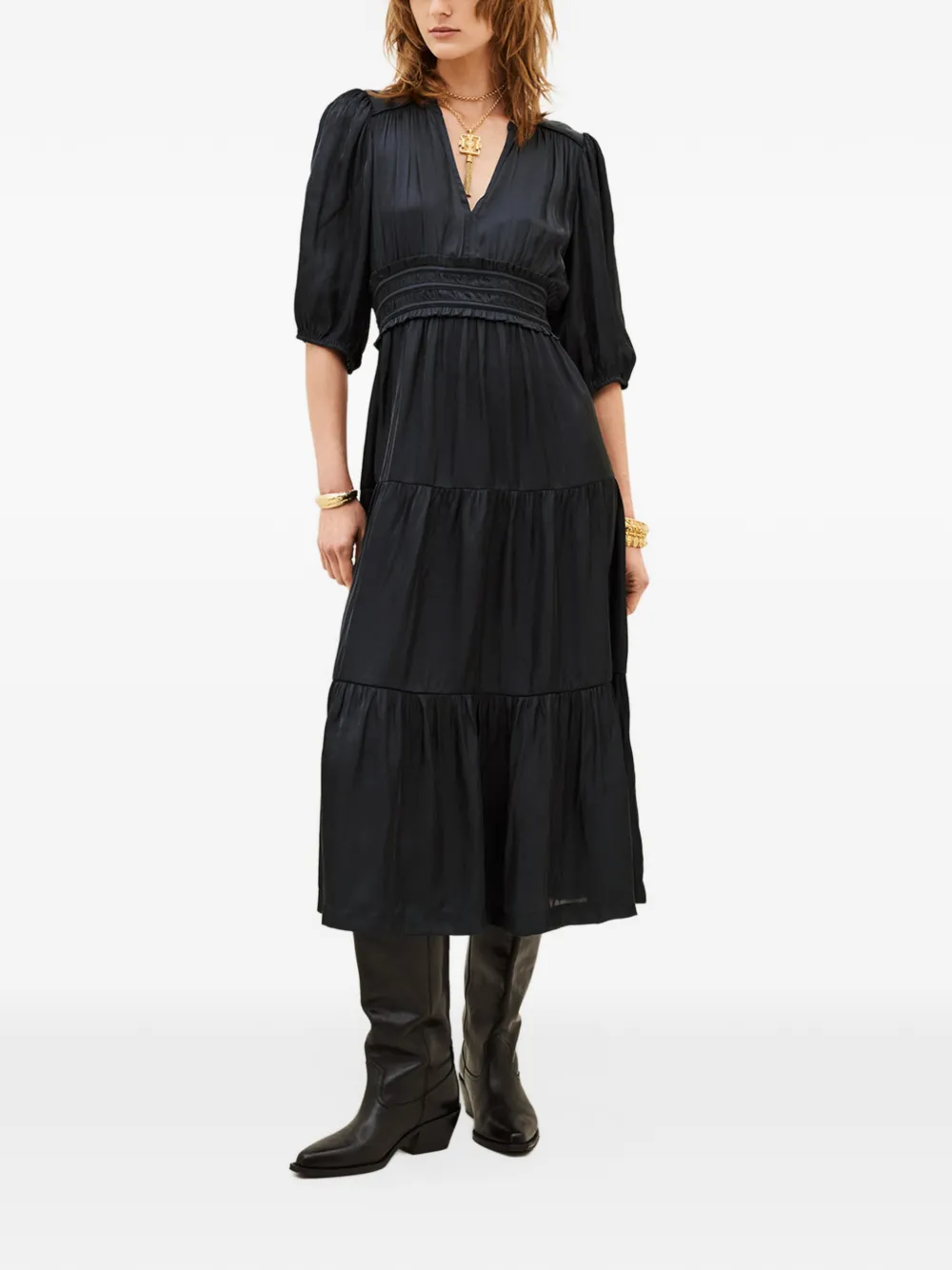 Ba&Sh Cleli tiered midi dress Blauw