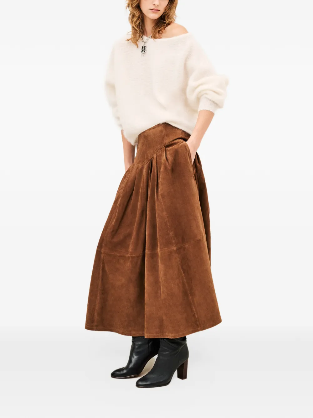 Ba&Sh Suela off-shoulder ribbed-knit sweater Beige