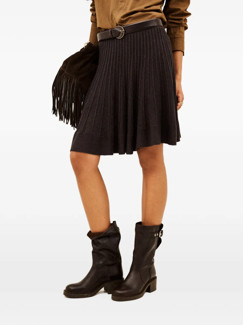 Ba&Sh Penelope pointelle-knit mini skirt Bruin
