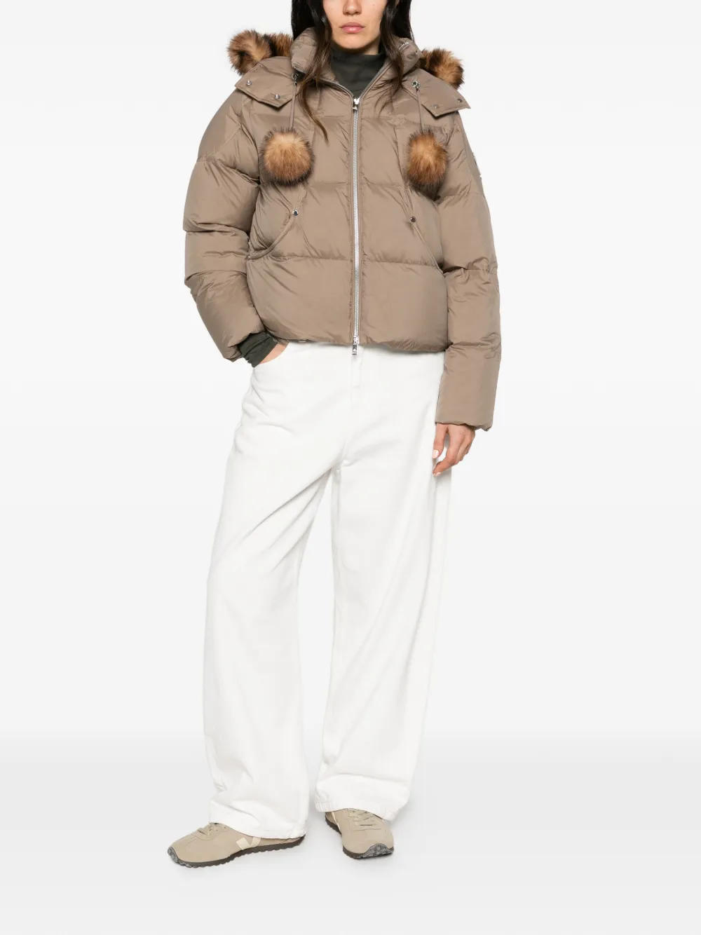 Moose Knuckles pom-pom trim puffer jacket Beige