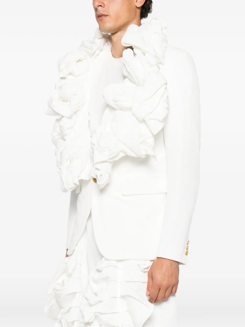 Comme des Garçons Homme Plus ruffled floral-appliqué jacket Wit