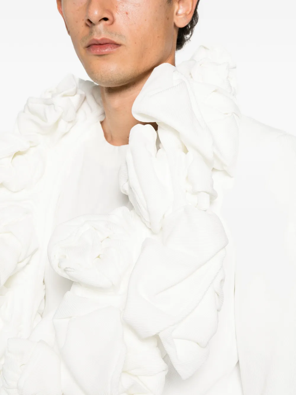 Comme des Garçons Homme Plus ruffled floral-appliqué jacket Wit