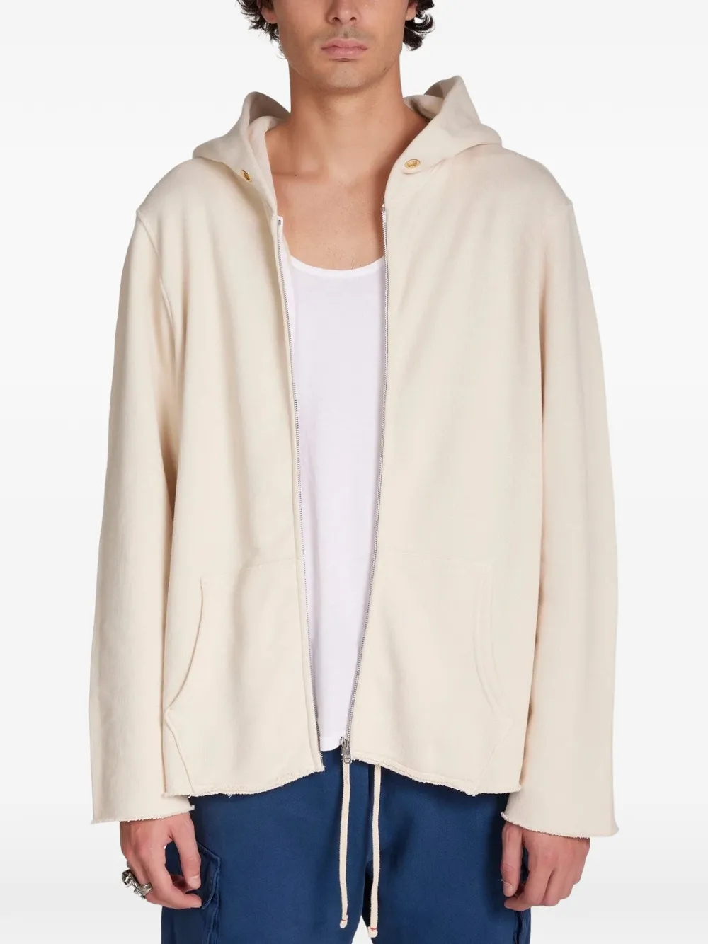 Les Tien raw-edge zip-up hoodie Beige