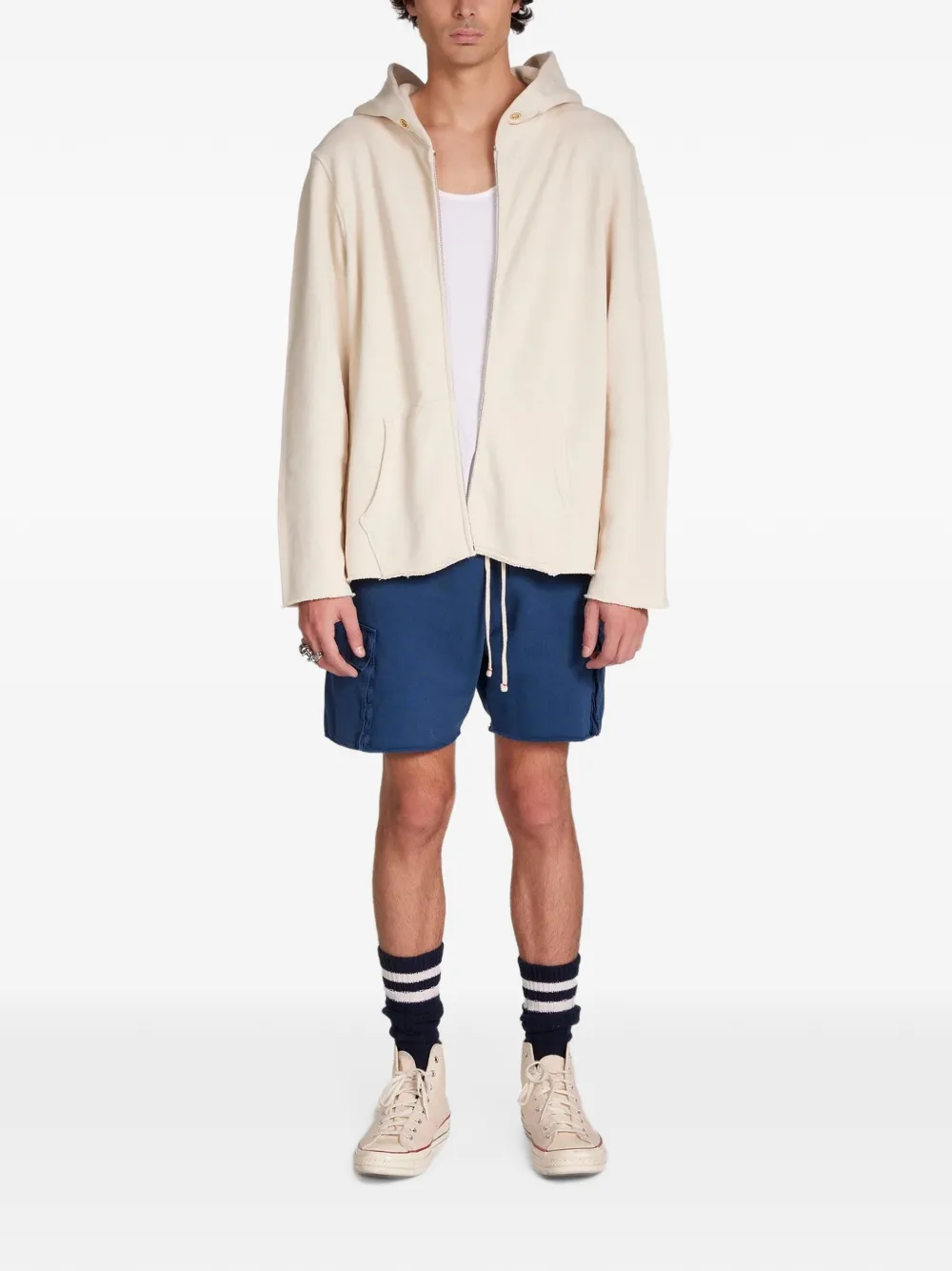 Les Tien raw-edge zip-up hoodie Beige