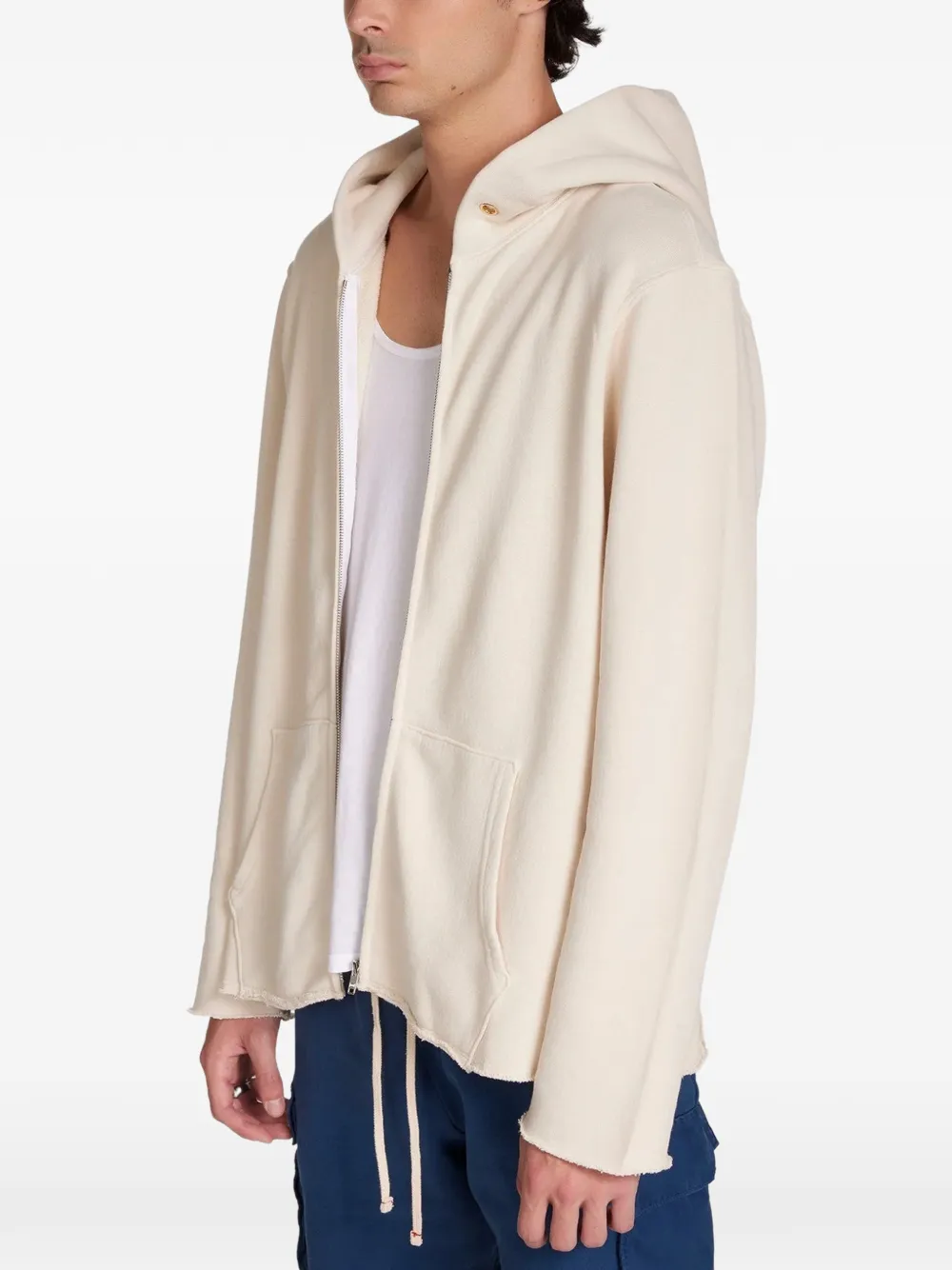 Les Tien raw-edge zip-up hoodie Beige