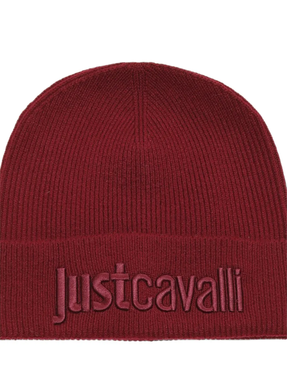 Just Cavalli logo-embroidered ribbed beanie hat Rood