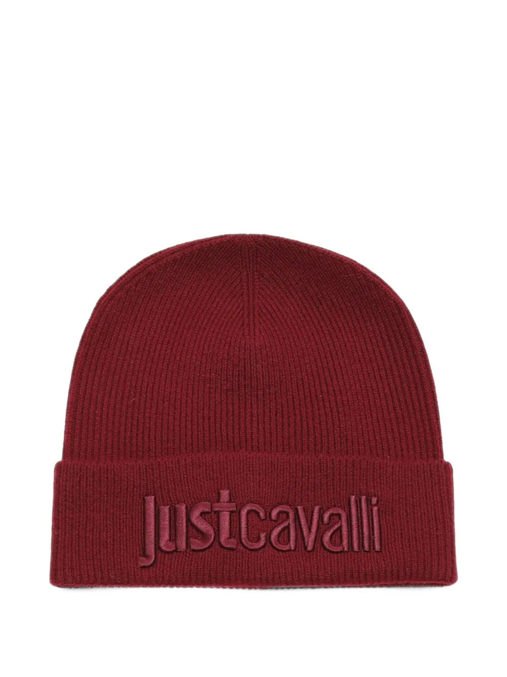 Just Cavalli logo-embroidered ribbed beanie hat Rood