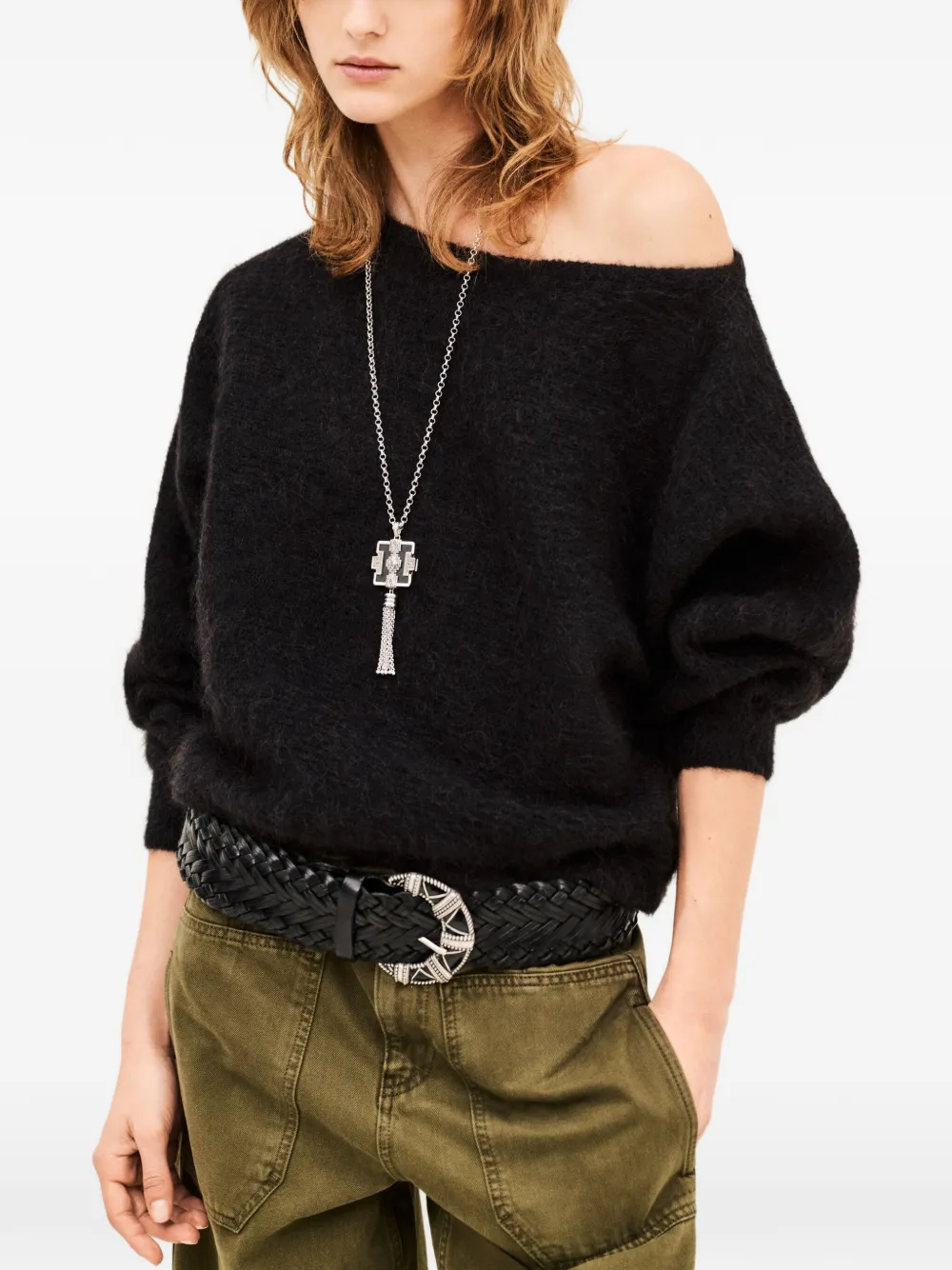 Ba&Sh Suela off-shoulder brushed-knit sweater Zwart