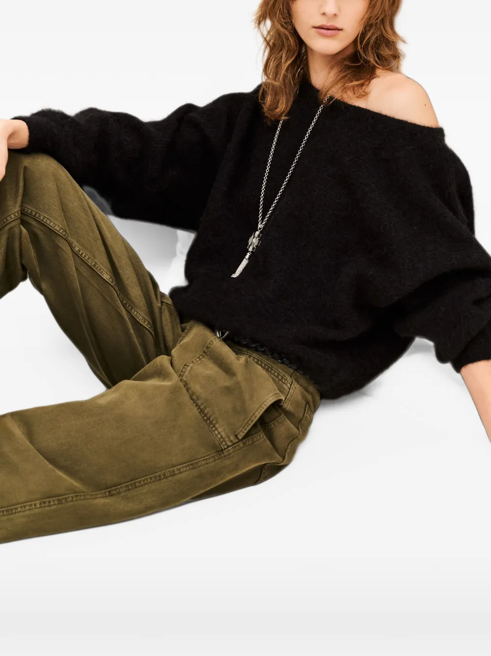 Ba&Sh Suela off-shoulder brushed-knit sweater Zwart