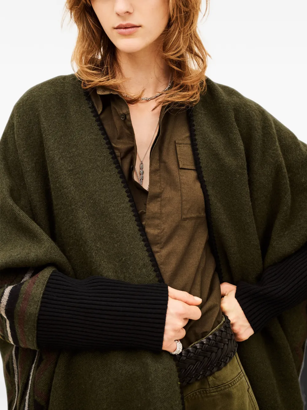 Ba&Sh Pongo intarsia cape jacket Groen