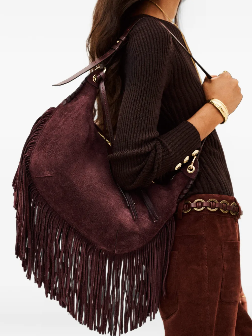 Ba&Sh Fringes suede shoulder bag Rood