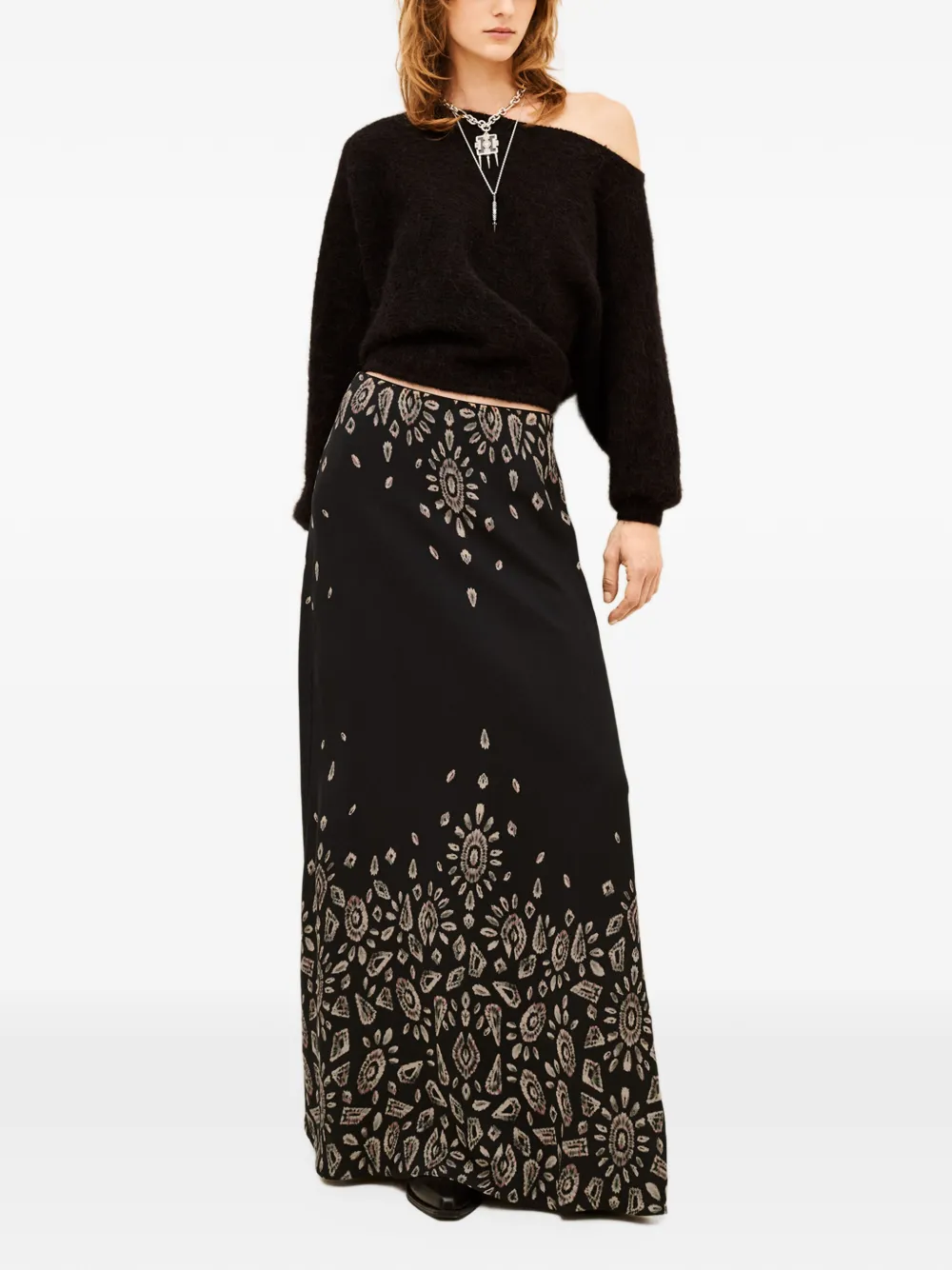 Ba&Sh Banessa graphic-print maxi skirt Zwart