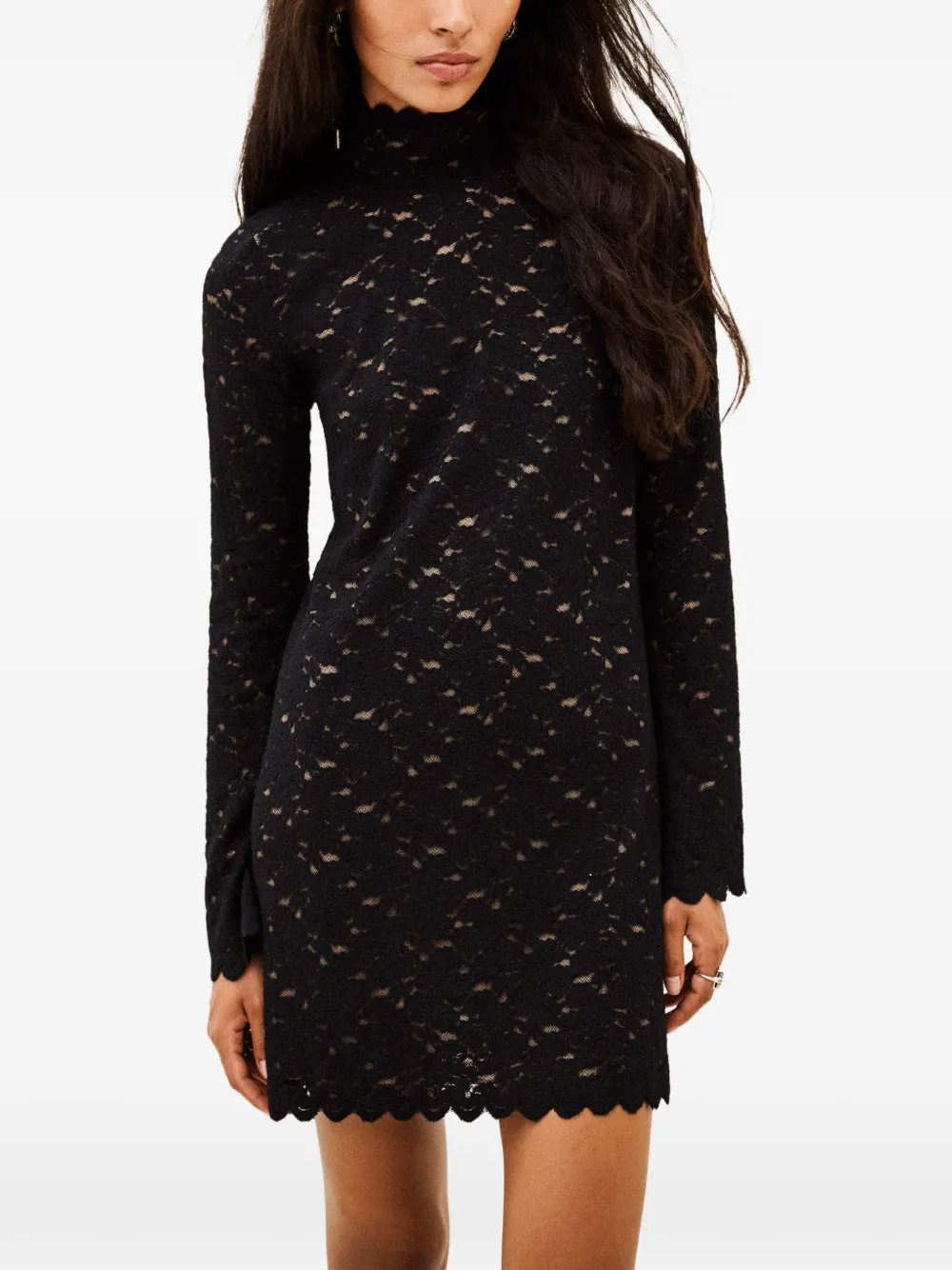 Ba&Sh Learia scalloped lace mini dress Zwart