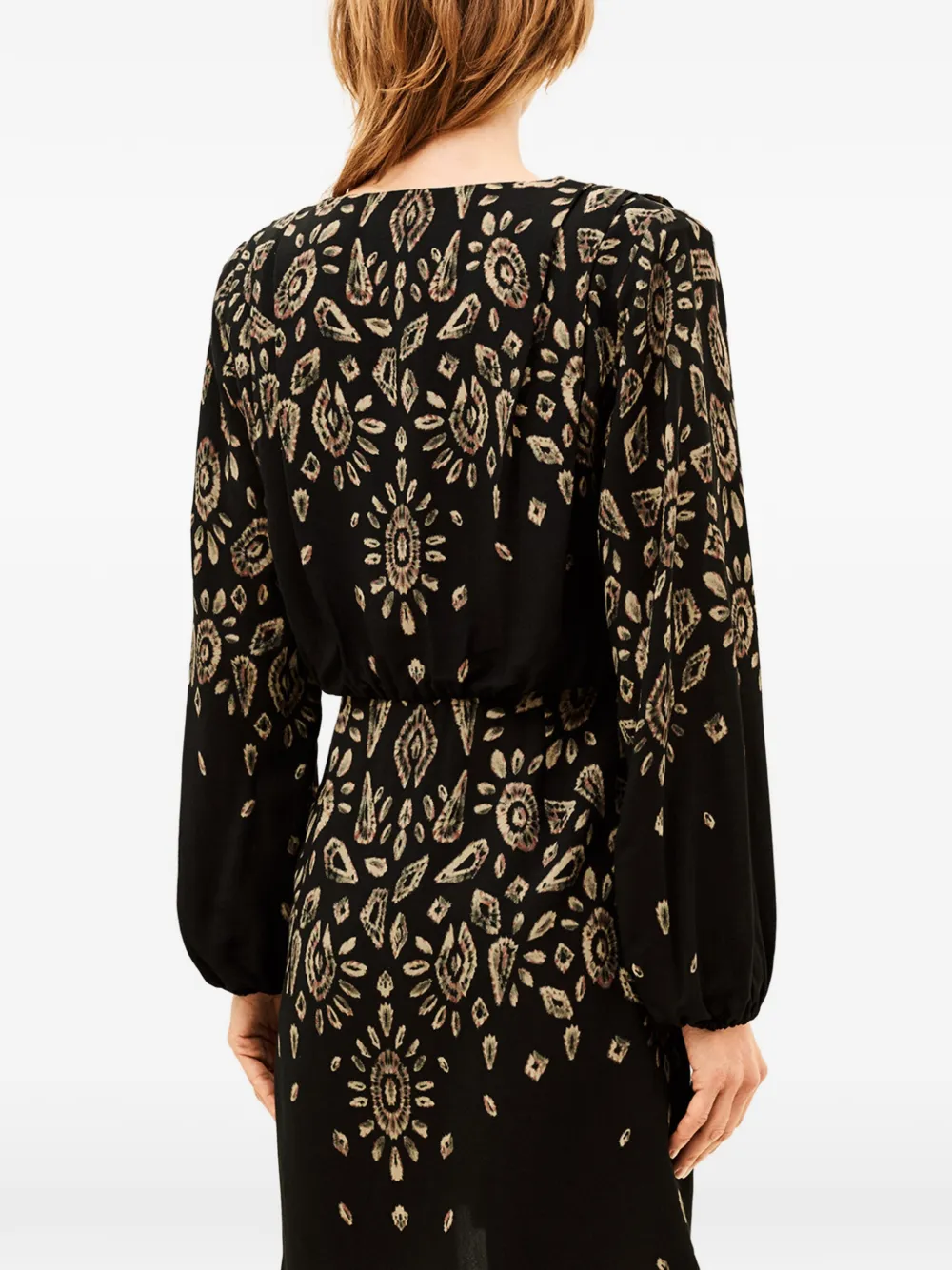 Ba&Sh Beona abstract-print draped long-sleeved mini dress Zwart