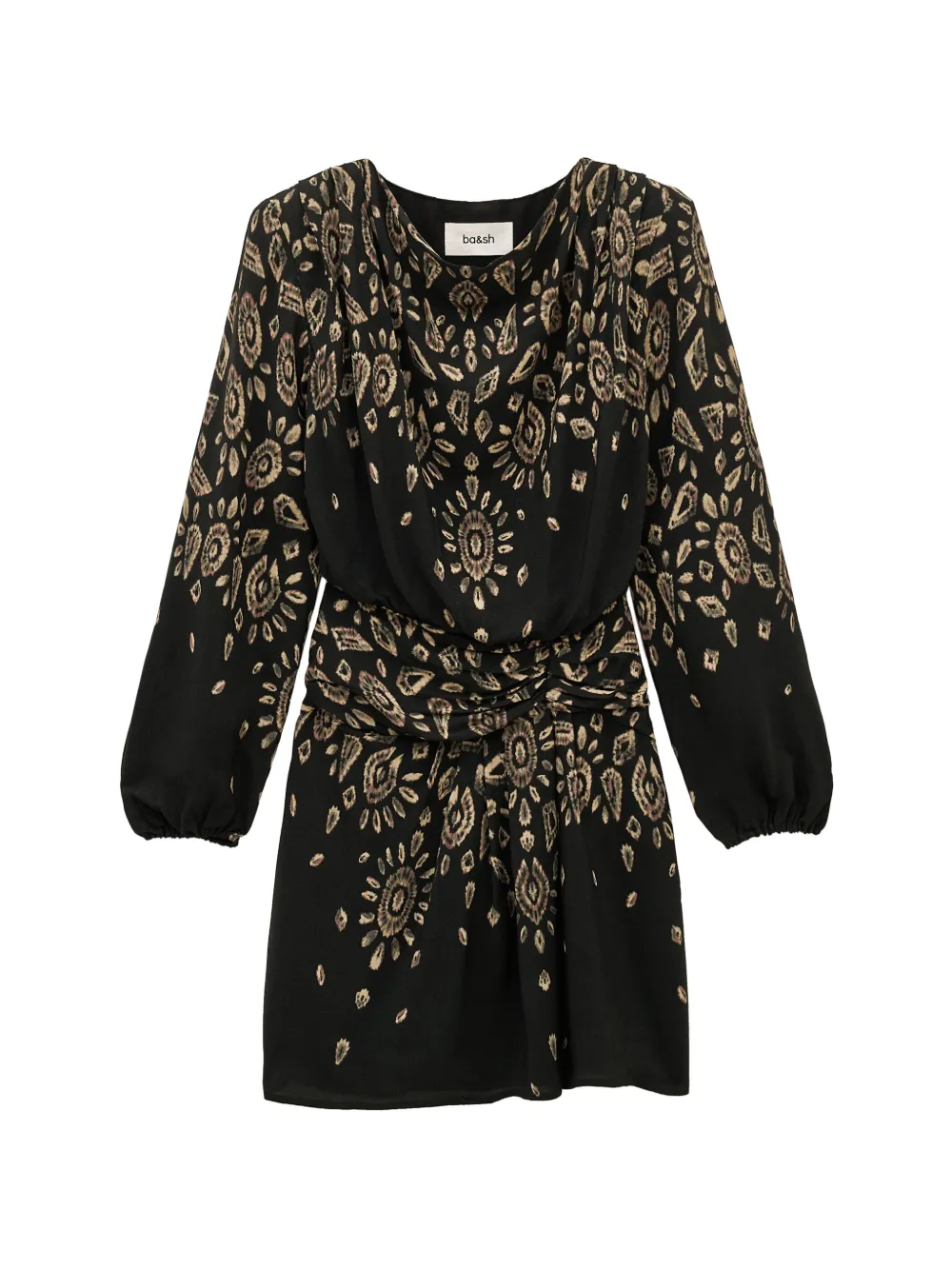 Ba&Sh Beona abstract-print draped long-sleeved mini dress Zwart