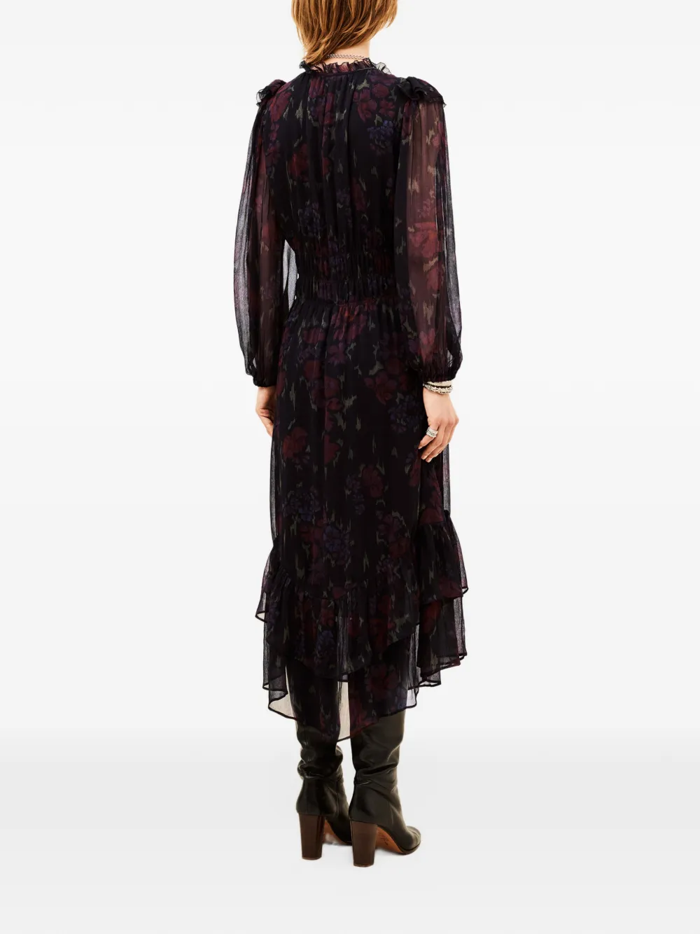 Ba&Sh Dova ruffled floral-print midi dress Zwart