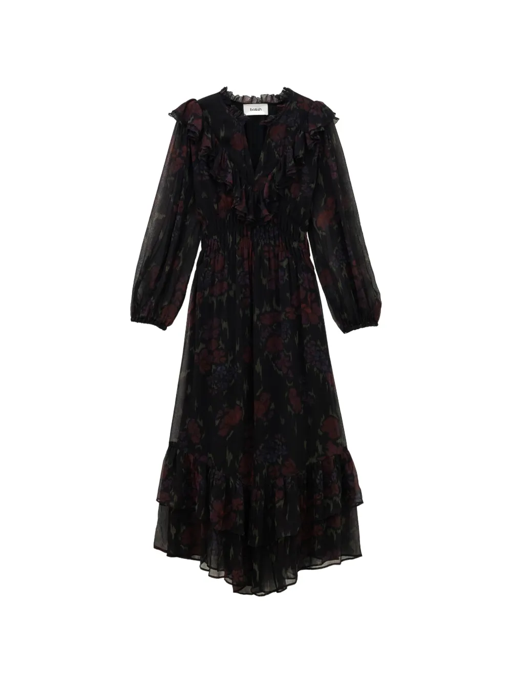 Ba&Sh Dova ruffled floral-print midi dress Zwart