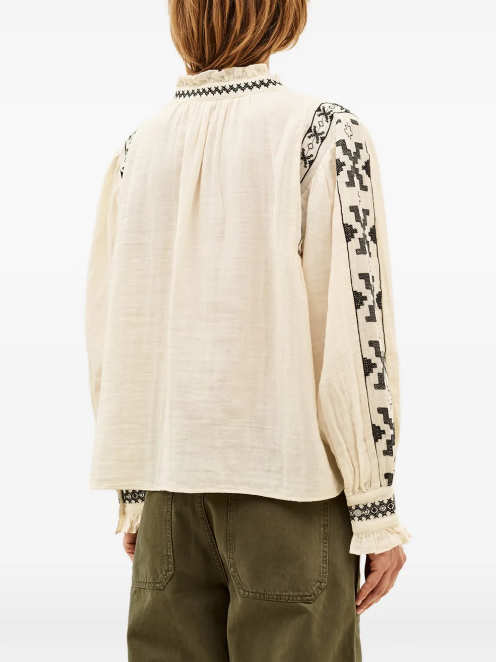 Ba&Sh Pidma blouse met borduurwerk en ruches Beige