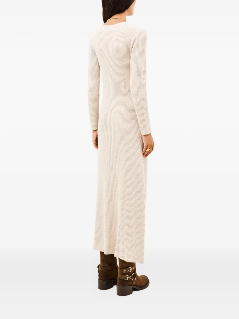 Ba&Sh Ribgebreide maxi-jurk met A-lijn en gesp Beige