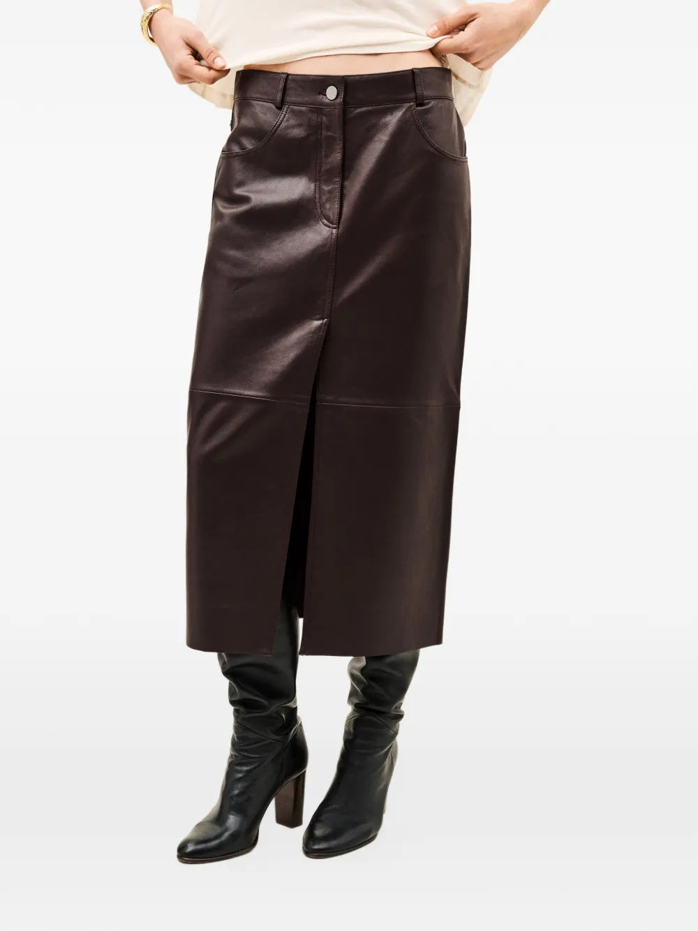 Ba&Sh Solene leather midi skirt Paars