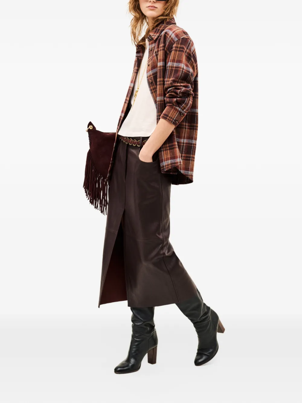 Ba&Sh Solene leather midi skirt Paars