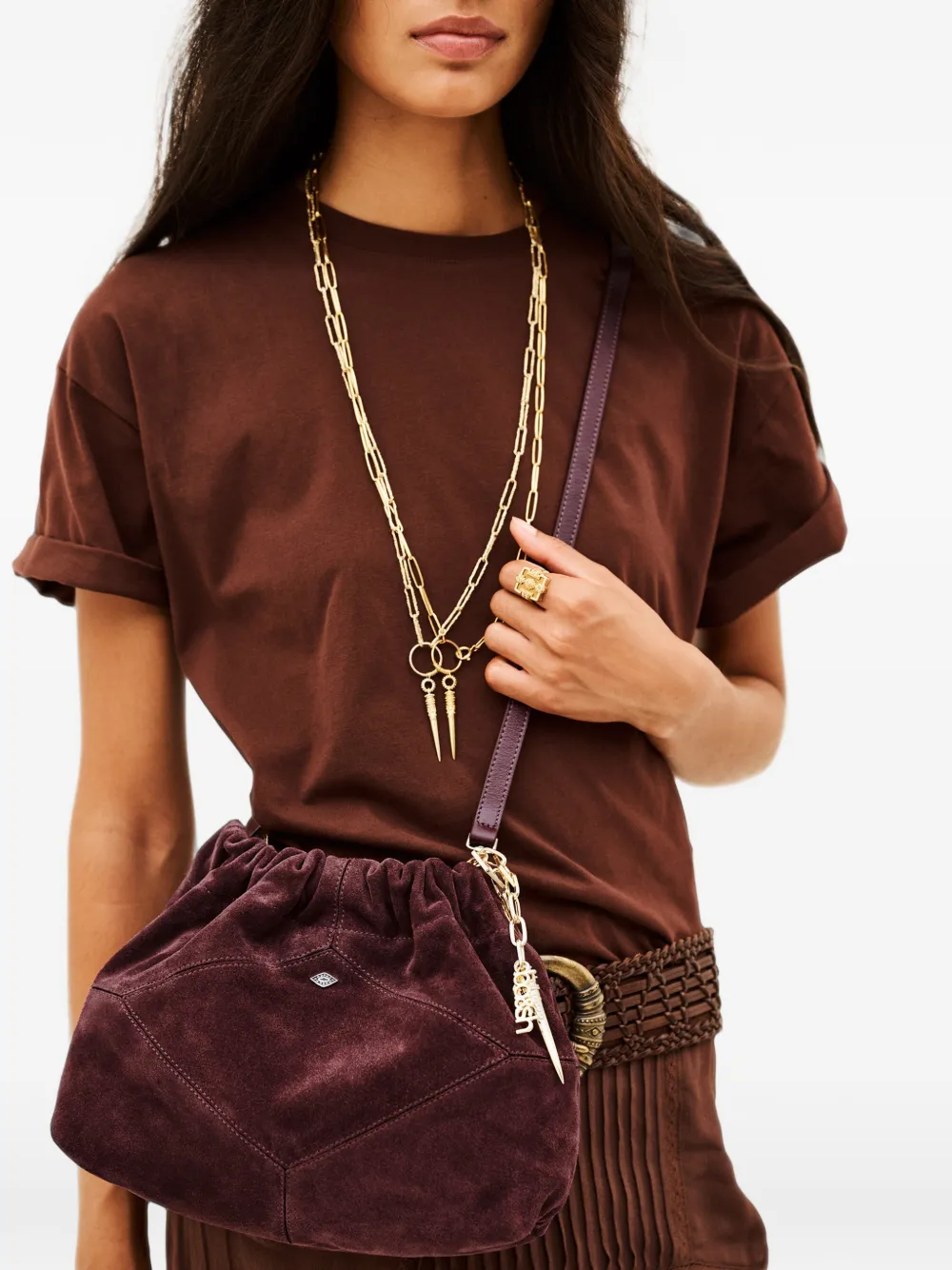 Ba&Sh June chain-link suede tote bag Rood