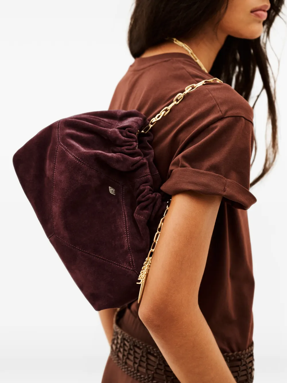 Ba&Sh June chain-link suede tote bag Rood