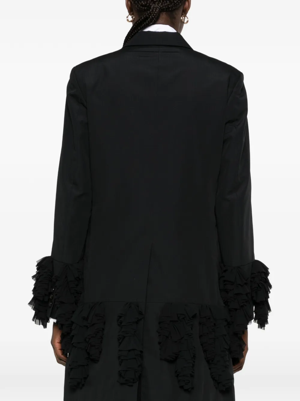 Comme Des Garçons ruffled tiered coat Zwart