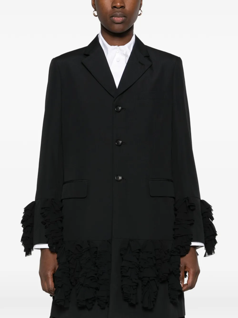 Comme Des Garçons ruffled tiered coat Zwart