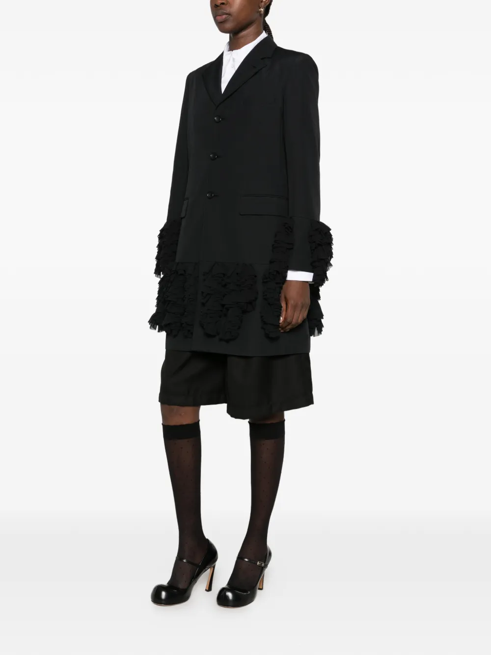 Comme Des Garçons ruffled tiered coat Zwart