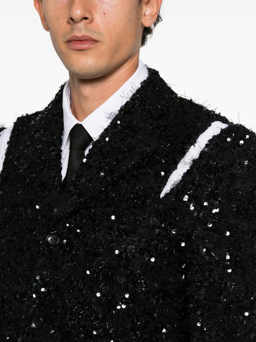 Comme des Garçons Homme Plus sequin-embellished cut-out jacket Zwart
