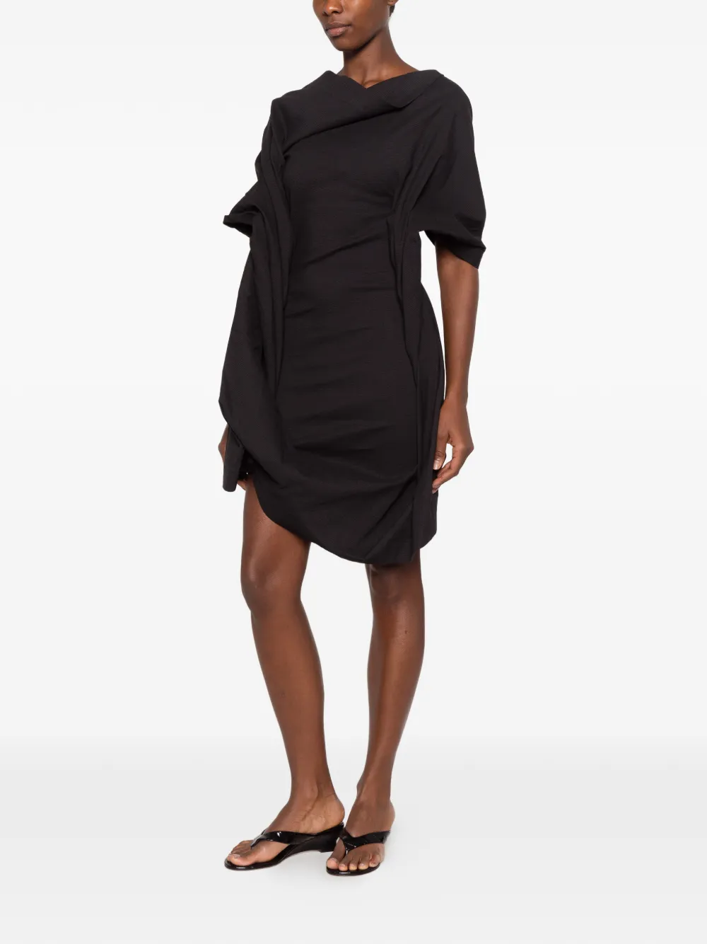 Issey Miyake asymmetric draped dress Zwart