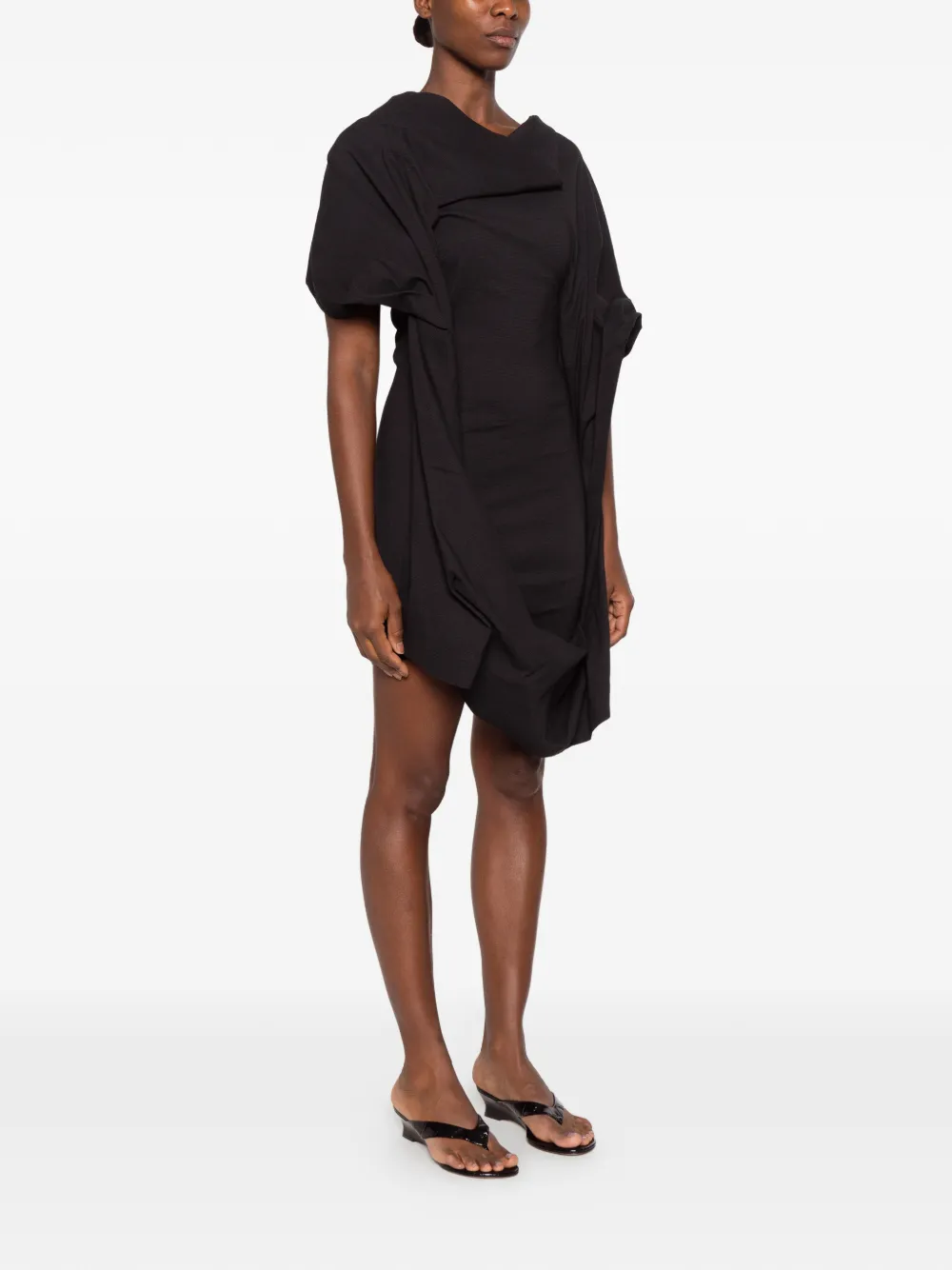 Issey Miyake asymmetric draped dress Zwart