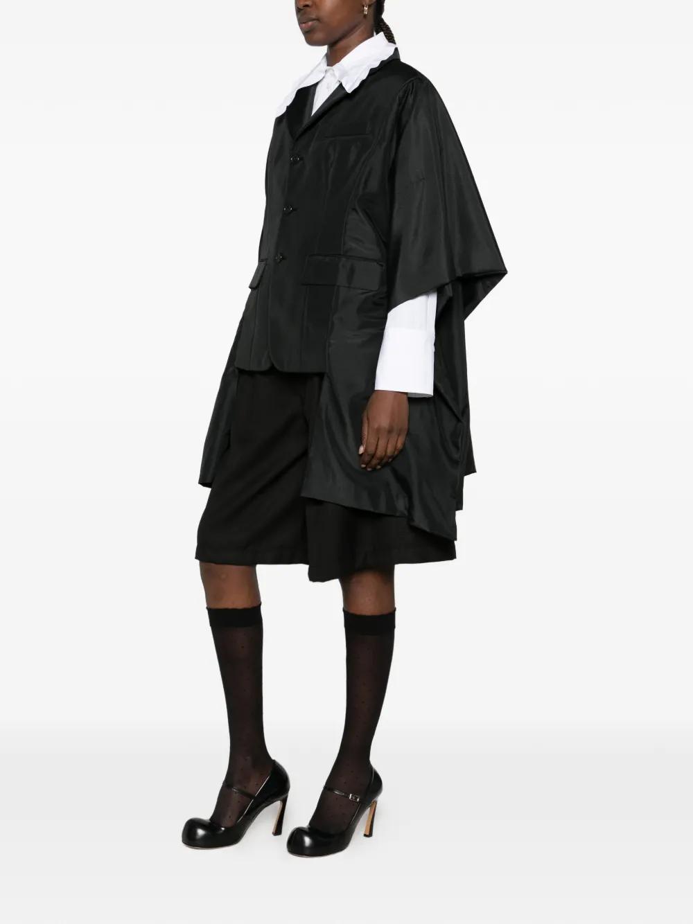 Comme Des Garçons buttoned asymmetric cape-style cape Zwart