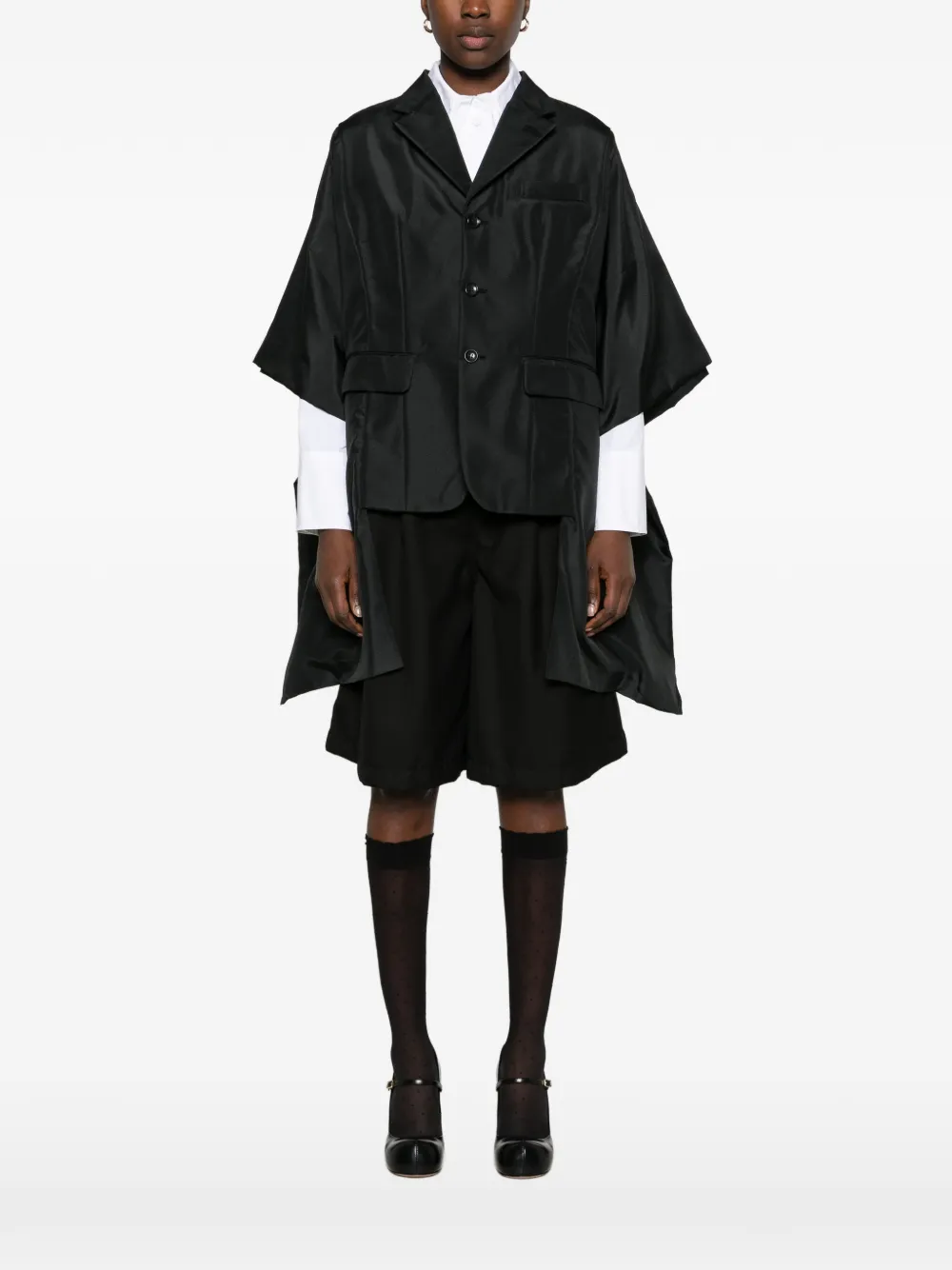 Comme Des Garçons buttoned asymmetric cape-style cape Zwart