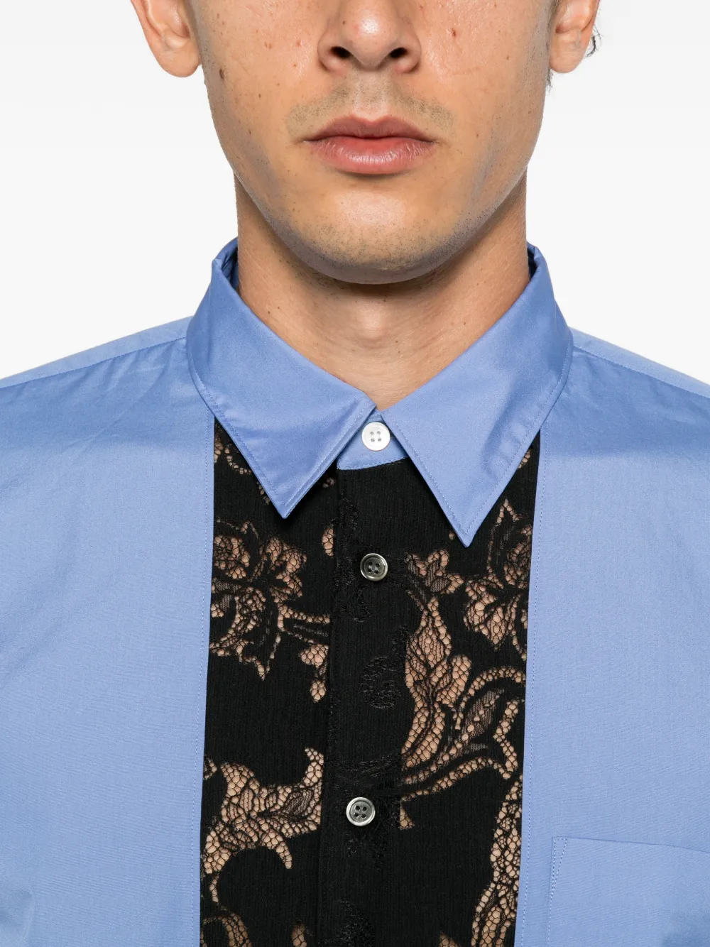 Comme des Garçons Homme Plus lace-panelled layered shirt Blauw