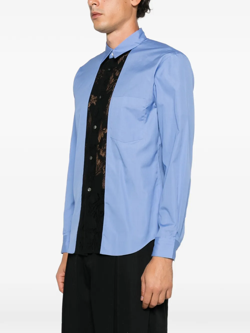 Comme des Garçons Homme Plus lace-panelled layered shirt Blauw
