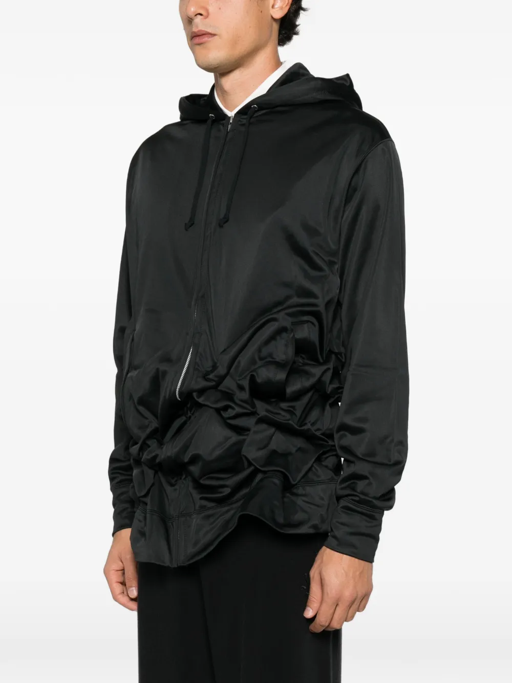 Comme des Garçons Homme Plus ruched zip-up hoodie Zwart