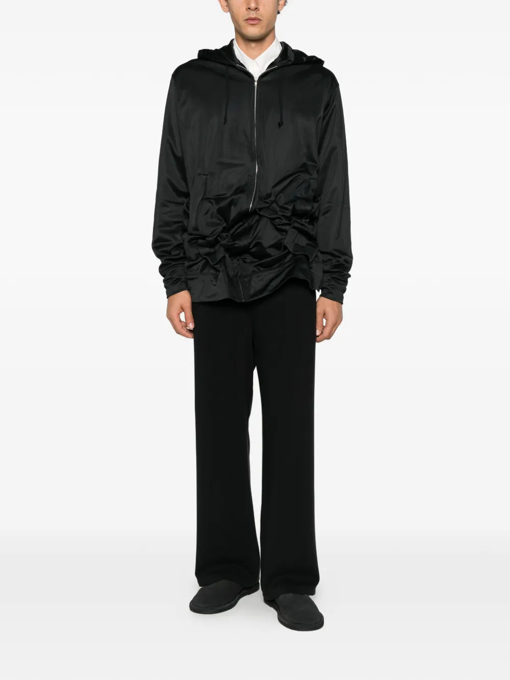 Comme des Garçons Homme Plus ruched zip-up hoodie Zwart