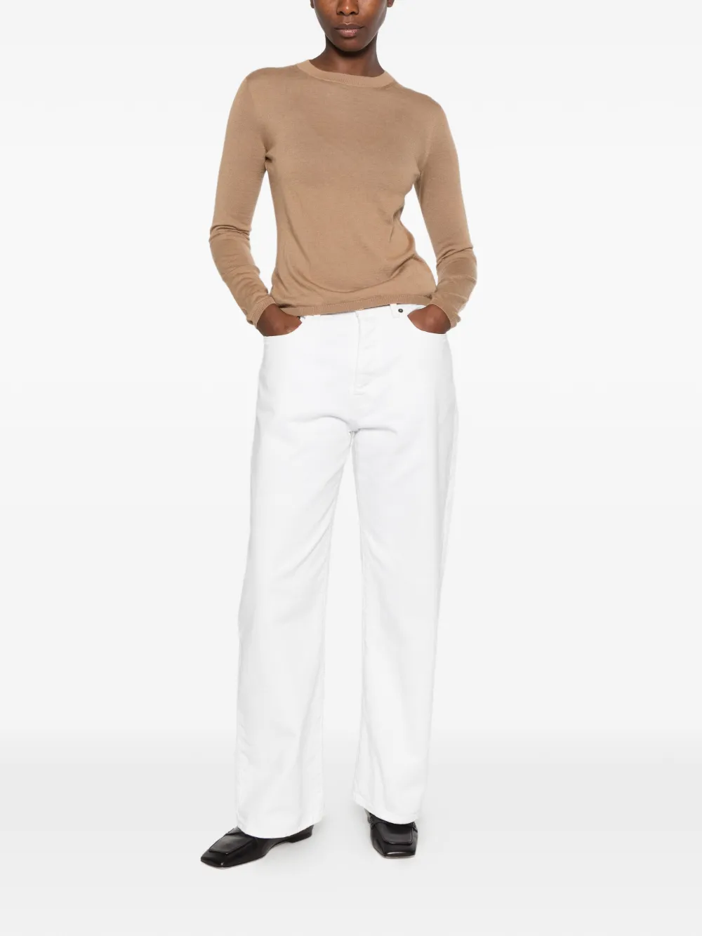 Max Mara crew-neck long-sleeve sweater Beige