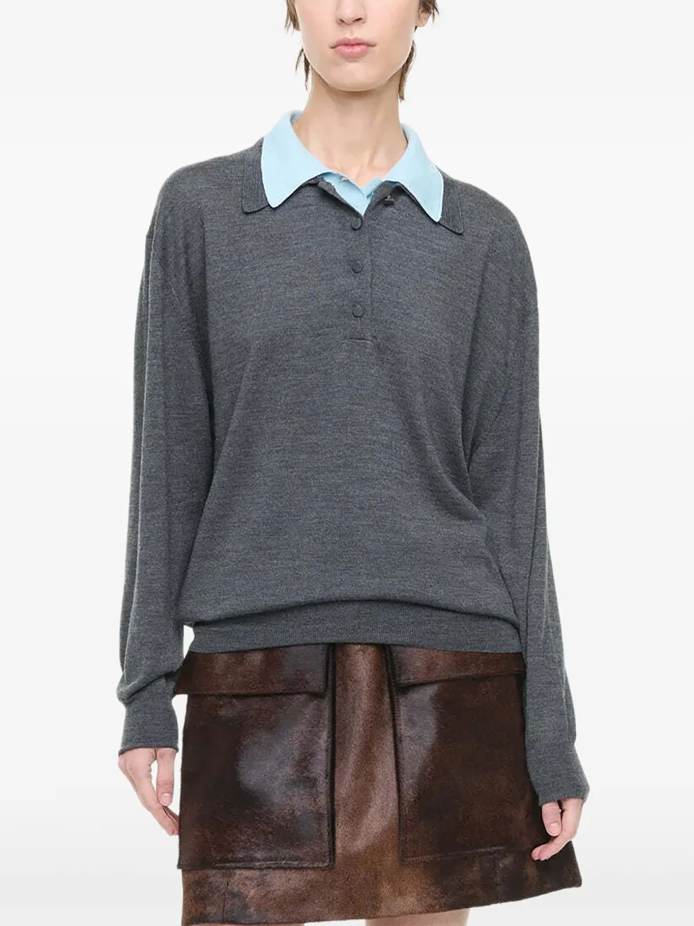 Plan C double-collar polo shirt Grijs